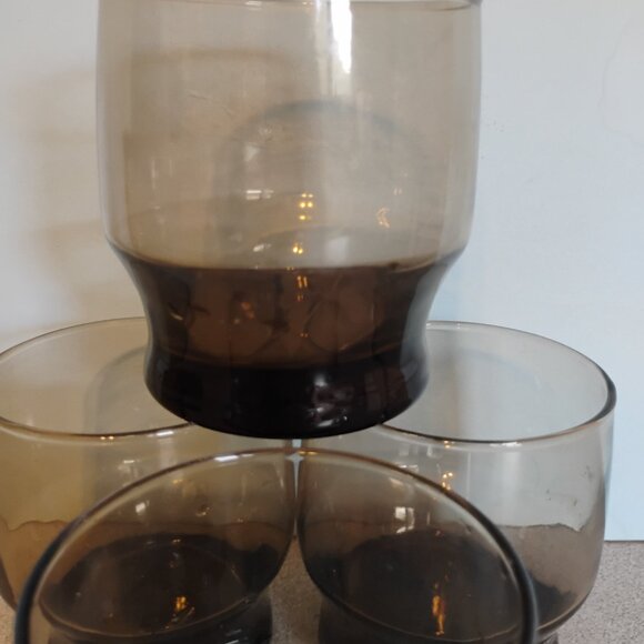 Libbey MCM Tawny Brown Stackable Rocks Glasses, set of 4 - Picture 4 of 5